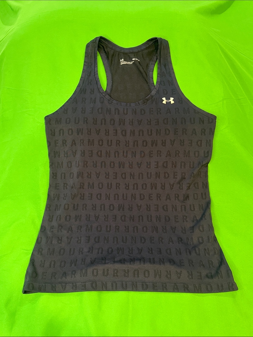 Under Armour Women's Dark Blue Racerback Logo Tank with Subtle All-Over Text
